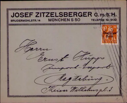 B24710 Brief Deutsches Reich Infla 1921 JOSEF ZITZELSBERGER G.m.b.H. BRUDERMÜHLS
