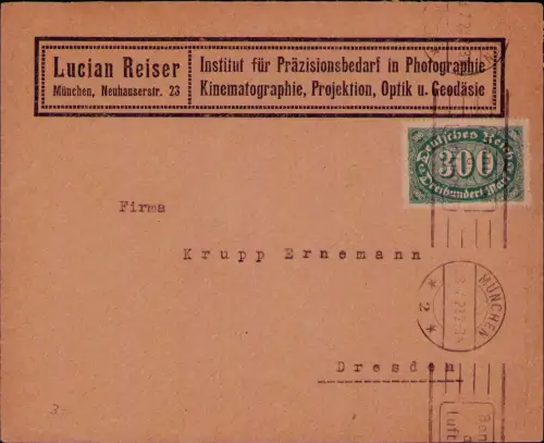 B24736 Brief Deutsches Reich Infla 1923 Lucian Reiser München Institut für Präzi