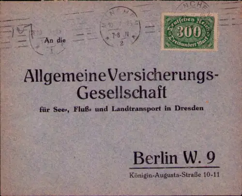 B24750 Brief Deutsches Reich Infla 1923 München An die Allgemeine Versicherungs-