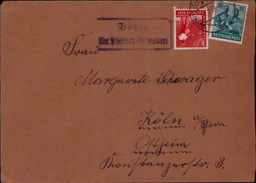 B24794 Brief Alliierte Besetzung Böhla  über Priestewitz Bz. Dresden 1948 nach K