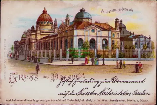 194614 AK Dresden Litho um 1900 Ausstellungsgebäude Höfliche Einladung zum Abonn