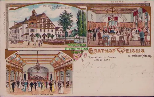 194670 AK Litho GASTHOF WEISSIG b. Weisser Hirsch 1900 Restaurant m. Garten u. K