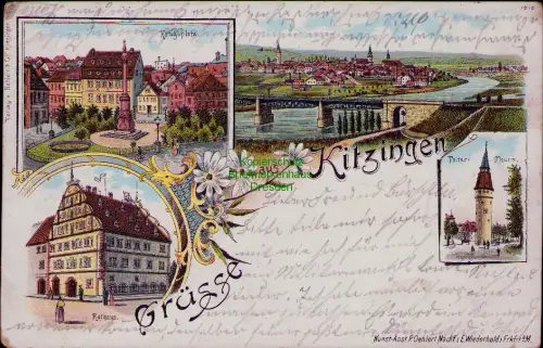 194731 AK Kitzingen Litho 1899 Rathaus Königsplatz Falter Turm Kunst-Anst P. Oeh
