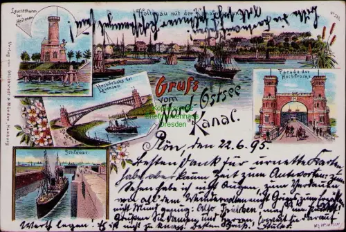 194747 AK Nord-Ostsee Kanal SST Kanal Eröffnung Kiel Bellevue 1895 Leuchtthurm b