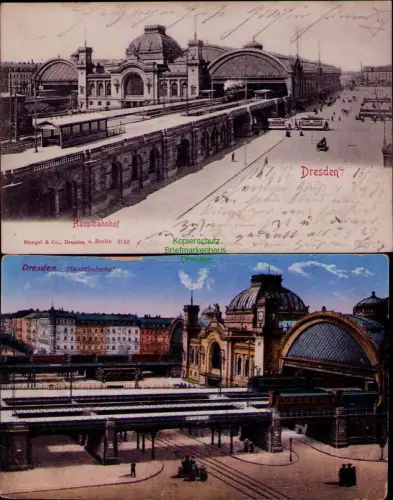 195059 2 AK Dresden Hauptbahnhof 1901 + 1927 Verlag Stengel & Co., Dresden u. Be
