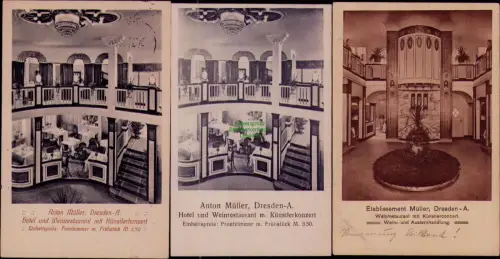 195065 3 AK Anton Müller, Dresden-A. Hotel und Weinrestaurant mit Künstlerkonzer