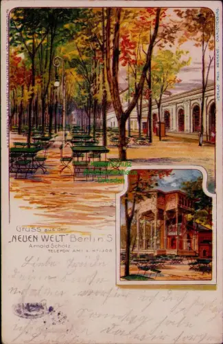 195140 AK Gruss aus der NEUEN WELT Berlin S. Arnold Scholz 1907 Litho Künstlerka