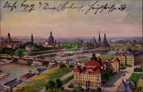 195068 AK Dresden 1918 Künstlerkarte Zeppelin Ansicht der Kgl. Ministerien und d