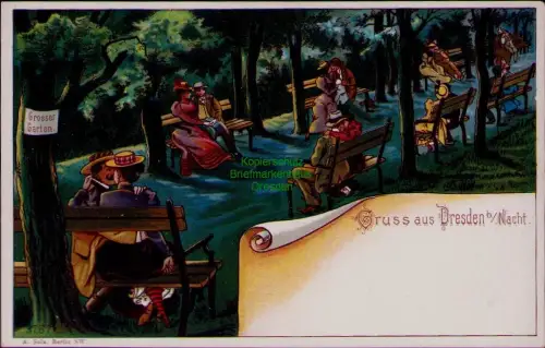 169110 AK Gruss aus Dresden Nacht um 1900 Litho Grosser Garten A. Sala, Berlin S
