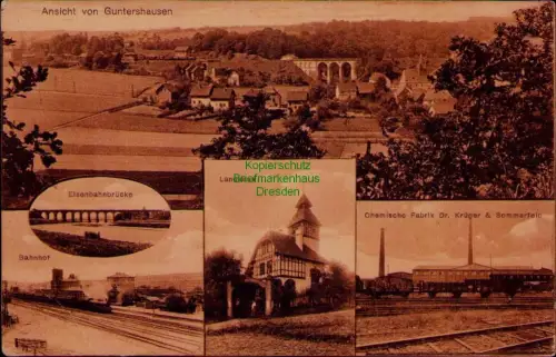 185359 AK Guntershausen 1925 Bahnhof Landhaus Eisenbahnbrücke Chemische Fabrik D