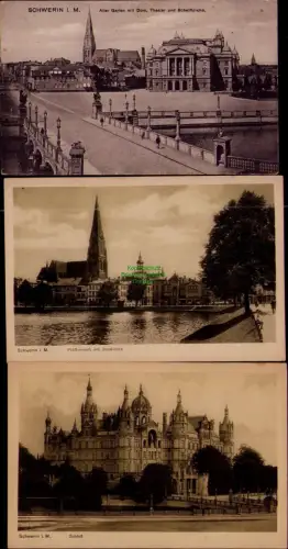169216 3 AK Schwerin i. M. um 1915 1925  Alter Garten mit Dom Theater und Schelf