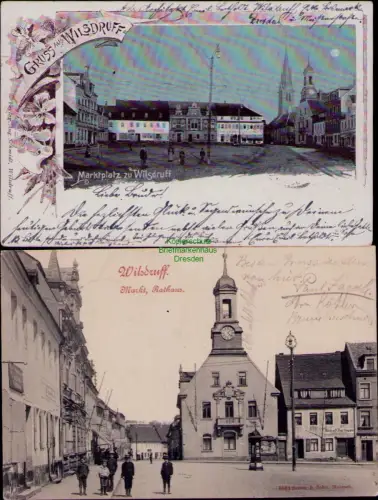 169247 2 AK Marktplatz zu Wilsdruff Markt Rathaus 1899 1900 1061 Brück & Sohn, M