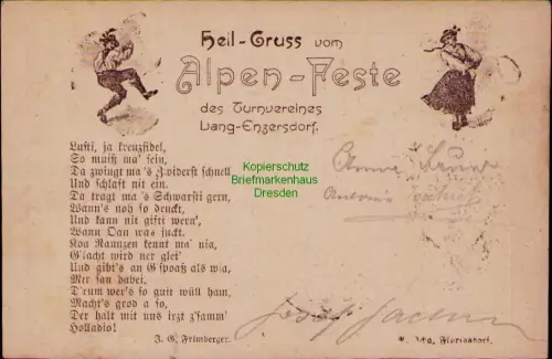 185329 AK Heil Gruss vom Alpen-Feste des Turnvereines Lang-Enzersdorf 1900 D