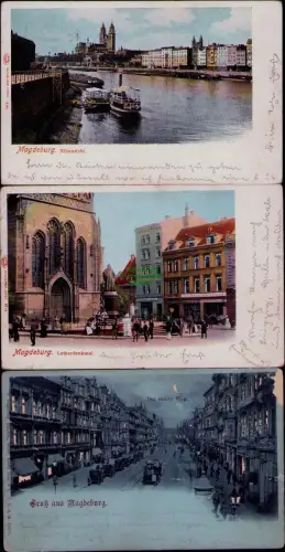 195266 3 AK Magdeburg Elbansicht Lutherdenkmal Der Breite Weg 1900 1x Halt gegen