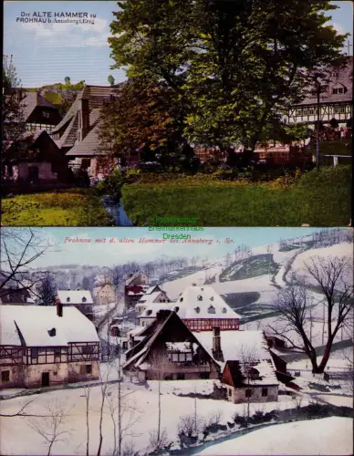 195282 2 AK Frohnau mit d. alten Hammer bei Annaberg i. Sa. Erzg. Winter 1910  H