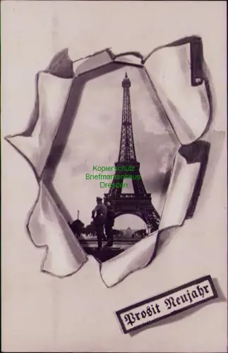 195318 AK Prosit Neujahr Paris Eifelturm 1940 an Bayerische Motorenwerke