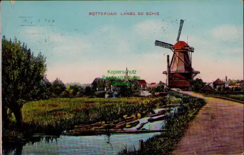195341 AK ROTTERDAM 1907 Windmühle Mole LANGS DE SCHIE