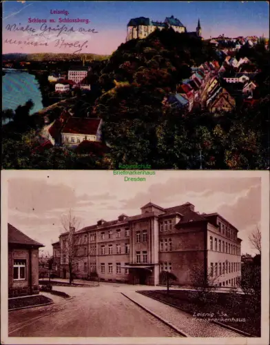 195357 2 AK Leisnig um 1920 Schloss m. Schlossberg Kreiskrankenhaus 1934 1x Mark