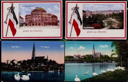 195414 4 AK Chemnitz 1913 1915 Schlossteich mit Schlosskirche Stadttheater Rosen