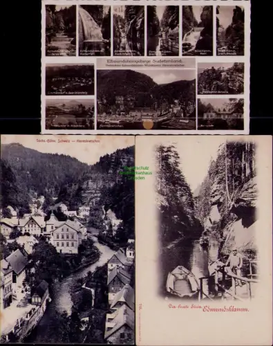 195469 3 AK Edmundsklamm Breiter Stein um 1900 Herrnskretschen 1912 Vorderes Weh