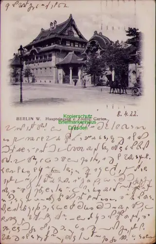 195516 AK BERLIN W. Haupteingang z. Zoolog. Garten 1922