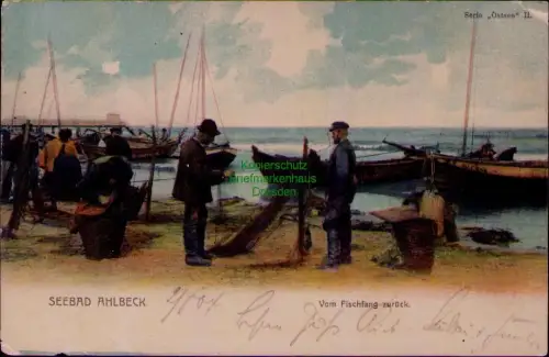 195570 AK SEEBAD AHLBECK 1904 Litho Vom Fischfang zurück Serie Ostsee II sehr kl