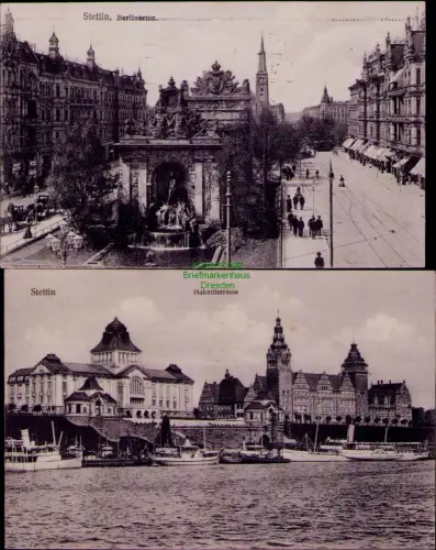 195598 2 AK Stettin 1913 Berlinertor Hakenterrasse 1917