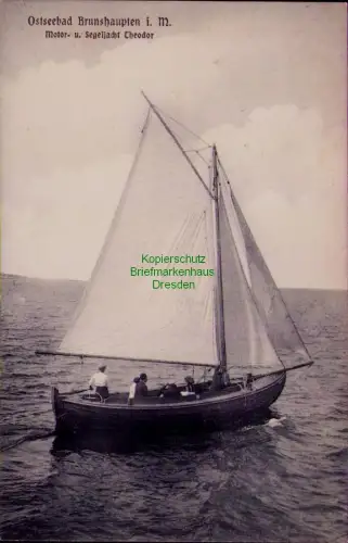 185514 AK Ostseebad Brunshaupten i. M. um 1910 Motor- u. Segeljacht Theodor