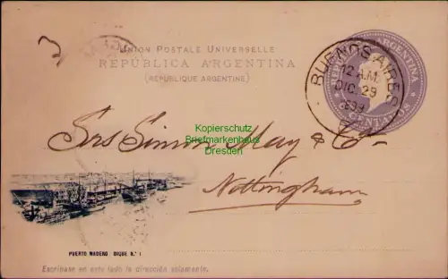 185536 AK Buenos Aires REPUBLICA ARGENTINA Argentinien nach Nottingham 1899 PUER
