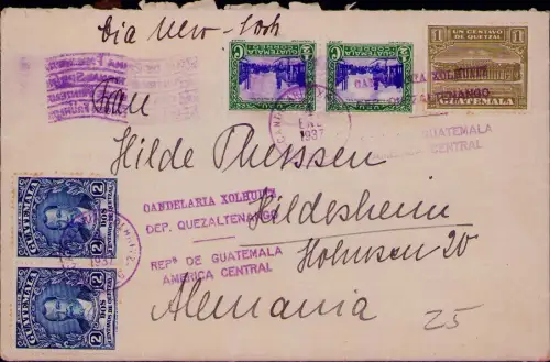 B25147 Brief Guatemala Candelaria Xolhuitz 1937 nach Hildesheim mit Inhalt