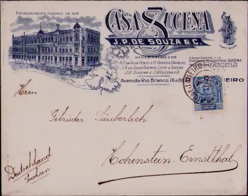 B25128 Brief Brasilien Rio de Janeiro um 1910  schöner Firmenumschlag Casa Z