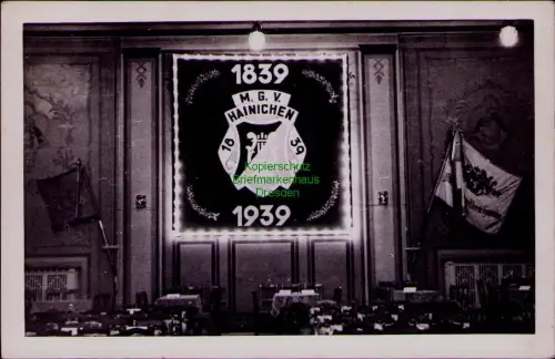 185471 AK Hainichen 1939 Festsaal 750 Jahre Gellertstadt 1839 M. G. V. 1939