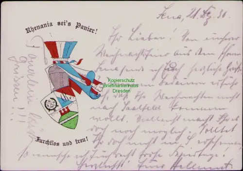 185486 AK Jena 1930 Studentika Wappen Rhenania sei's Panier! Furchtlos und treu!
