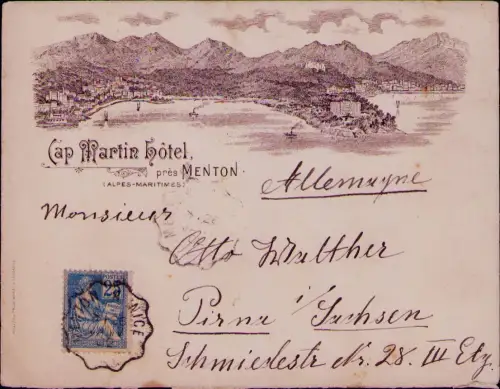B25132 Brief Frankreich Cap martin Hotel pre Menton Alpes maritimes Nice Nizza n