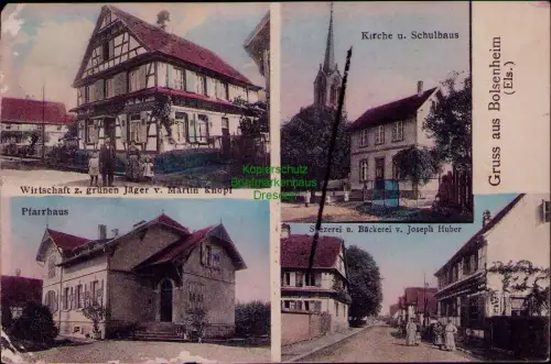 185513 AK Gruss aus Bolsenheim Els. 1914 Wirtschaft z. grünen Jäger v. Martin Kn