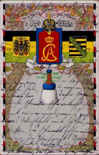 185525 AK Dresden 1905 Mitt Gott für Fürst und Vaterland Regimentskarte 5. Thüri