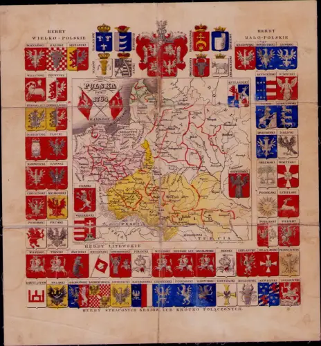 B25125 Karte 26 x 28 cm Wappen Polens Wielko Polskie Malo der verlorenen Länder