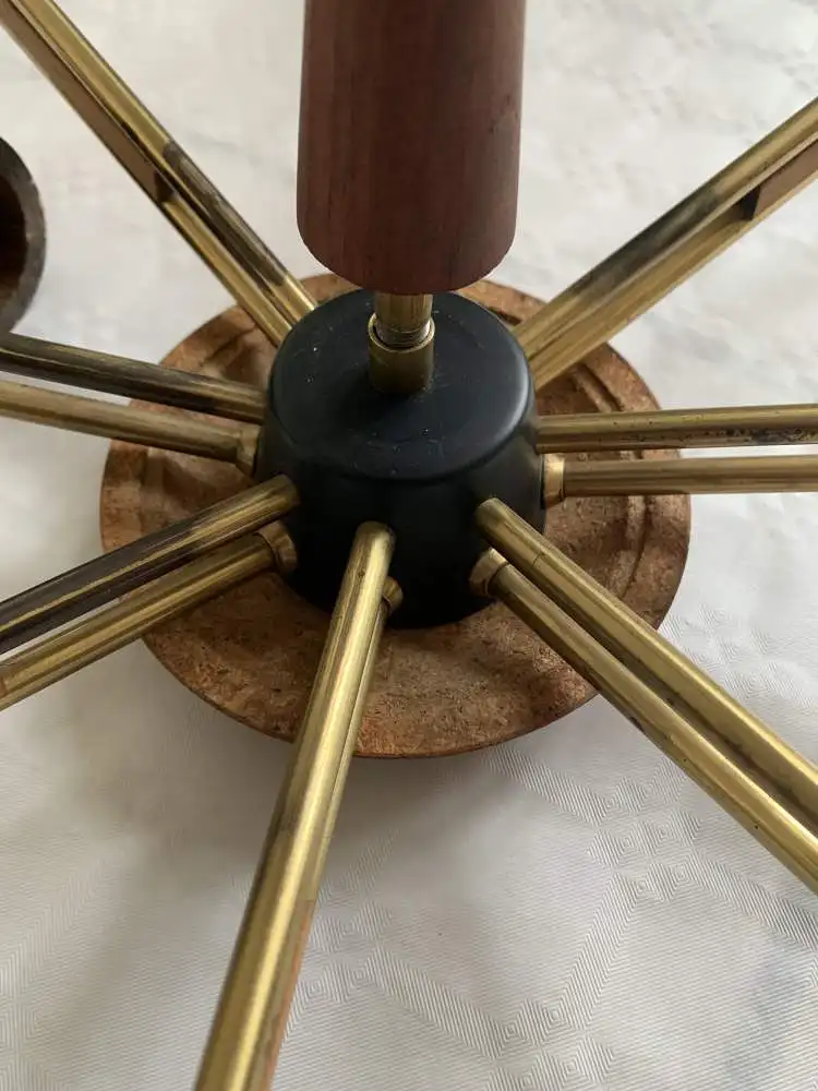 Sputnik Deckenlampe 50er / 60er Jahre Teakholz und Messing 6