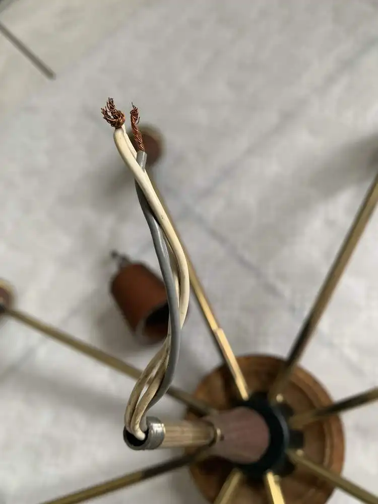 Sputnik Deckenlampe 50er / 60er Jahre Teakholz und Messing 8