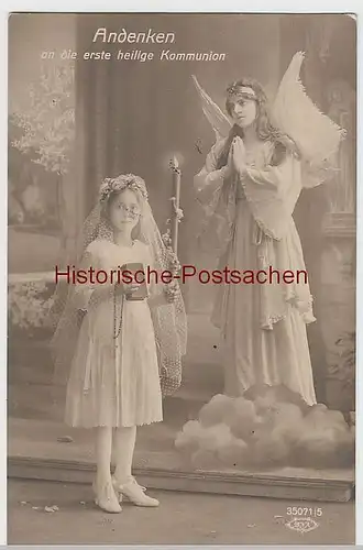 (41268) Foto AK Erste heilige Kommunion, Mädchen mit Engel, vor 1945