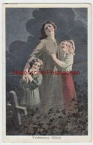 (47768) Künstler AK Verlorenes Glück, Mutter u. Kinder am Grab, vor 1945