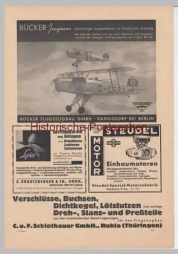 (D511+-) original Werbeanzeige A4 Bücker Flugzeugbau, Jungmann 1936