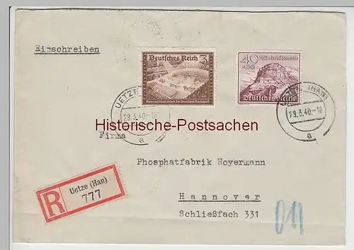 (B2321+) Bedarfsbrief R-Brief DR, Stempel Uetze (Han), 1940
