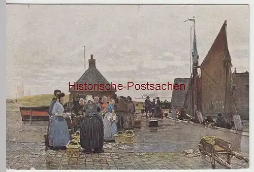 (42180) Künstler AK Hans Herrmann: Fischmarkt in Vlissingen 1912
