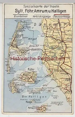 (45548) AK Sylt, Föhr, Amrum, Halligen, Spezialkarte, Landkarte, vor 1945