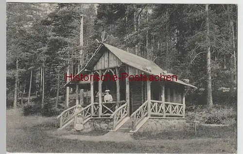 (76257) AK Bad Elster, Blockhütte im Zeidelweidetal 1912