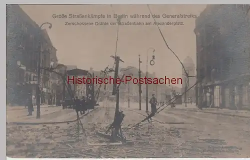 (86003) Foto AK Berlin, Straßenkämpfe, zerstörte Straßenbahndrähte 1919