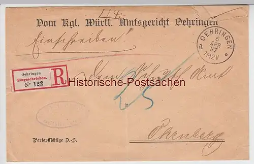 (B2436+) Bedarfsbrief Dienstsache, Amtsgericht Oehringen. R-Brief 1897