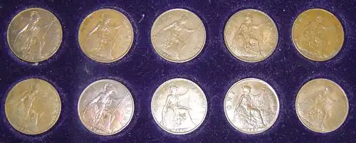 10 Stück 1 Penny Münzen alle 1921