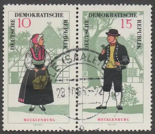 DDR 1966 MiNr. W Zd 166 gestempelt 10 + 15 Pfennig Mecklenburger Trachten 